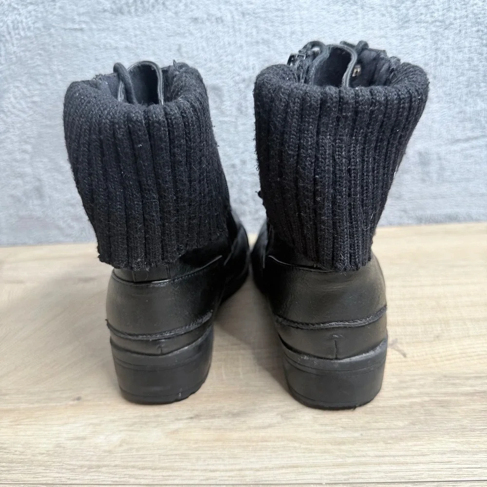 Michael Kors Donna Combat Boots Kids Size 3 Black Knit Cuff‎ Lace Up Lug Sole